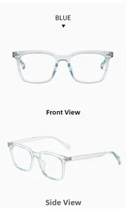 Detailed front and side views of transparent light blue square TR90 eyewear frames
