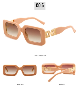 Square thick frame sunglasses with gold chain temples and gradient lenses view