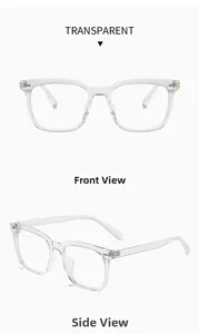 Front and side view of transparent TR90 square glasses frames with temple measurements