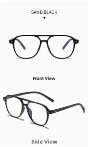 Lunettes aviateur à double pont noir sablé avec rivets, vues de face et de profil
