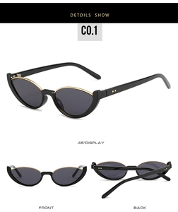 Vues détaillées sous plusieurs angles de lunettes de soleil œil de chat avec bordure dorée