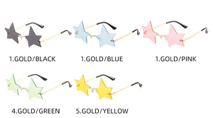 Occhiali da sole a stella senza montatura in cinque colori con aste in metallo dorato