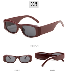 Three-view set of wine red thick frame rectangular sunglasses with retro wide temples