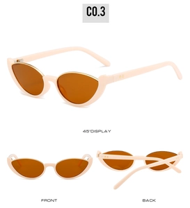 Vue sous trois angles de lunettes de soleil vintage yeux de chat crème avec verres bruns