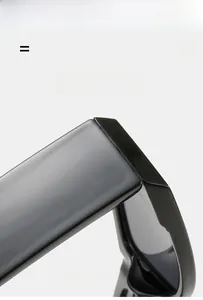 Detail of glossy black temple showing lightweight and super elastic texture material