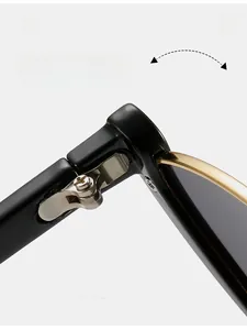 Gros plan des charnières métalliques durables sur lunettes de soleil œil de chat
