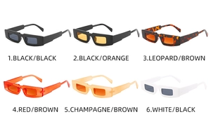 Vue détaillée en grille montrant six variantes de couleurs de lunettes de soleil carrées