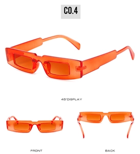 Trois vues de lunettes de soleil rectangulaires vintage en fini orange vif transparent