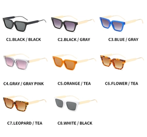 Detailed grid showing eight color variations of oversized square sunglasses with metal temples