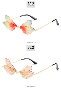 Detailed macro view of rimless dragonfly wing sunglasses with bionic vein textures