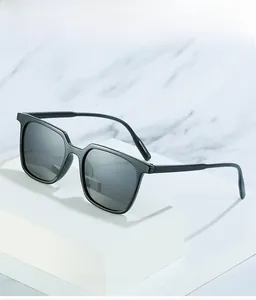 Detail of square black sunglasses frame showing high quality texture and material