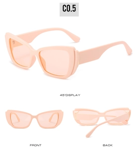 Multi-angle view of trendy cat-eye sunglasses in peach orange with thick frames