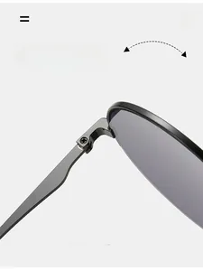 Detail of durable high-strength metal hinges and glossy black frame on round sunglasses