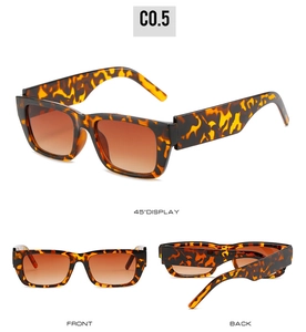Three-angle view of tortoiseshell square sunglasses with brown gradient lenses