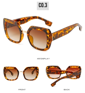 Detailansicht der quadratischen Schildpatt-Sonnenbrille mit braunem Verlaufsglas und Steg