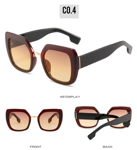 Drei Ansichten einer quadratischen Oversize-Sonnenbrille mit zweifarbigem Gestell