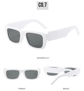 Multi-angle view of white rectangle sunglasses showing front, back, and 45-degree angles
