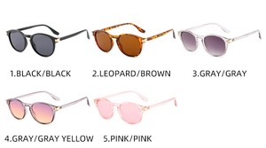 Collection de lunettes de soleil rondes rétro en noir, léopard, gris et rose