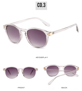 Vues détaillées de lunettes de soleil rondes rétro avec verres dégradés violets
