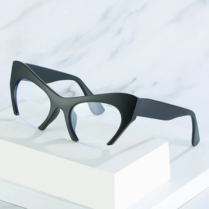 Modern oversized matte black cat-eye semi-rimless eyeglass frames for fashion streetwear