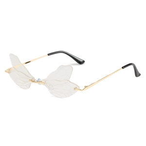 Chic rimless dragonfly wing sunglasses with gold metal frame and transparent lenses