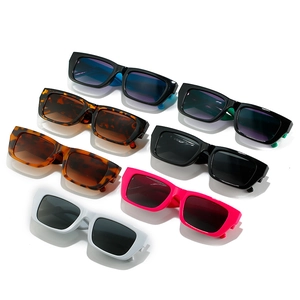 Set of seven retro square sunglasses in various colors like tortoiseshell and neon pink