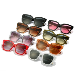 Collection of eight trendy square oversized sunglasses in various colors for women
