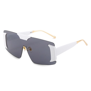 Fashion oversized shield sunglasses with smoke lenses and sleek gold metal temples
