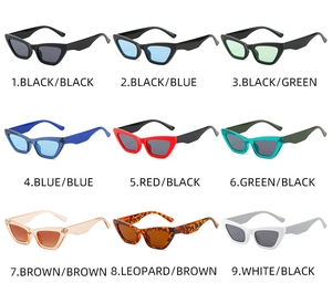 Grid display of nine color variations for cat eye sunglasses with plastic frames