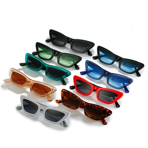 Eight pairs of vintage narrow cat-eye sunglasses in various colors for women