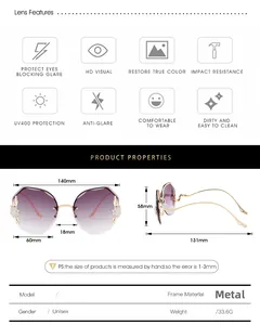 Tableau des tailles et spécifications techniques pour lunettes de soleil sans monture