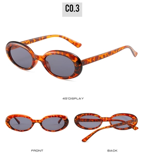 Three perspectives of retro oval sunglasses featuring tortoiseshell frames and dark lenses