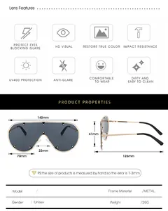 Spécifications détaillées des dimensions et caractéristiques UV400 des lunettes aviateur