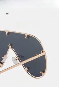Détail d'une monture solaire en métal doré avec rivets argentés et verres foncés