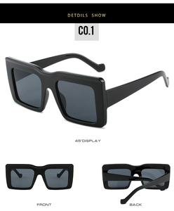 Vues détaillées des lunettes de soleil punk carrées oversize avec montures noires épaisses