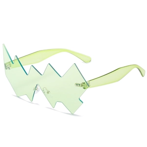 Occhiali da sole senza montatura verde neon con design a onde e bordi a forma di saetta