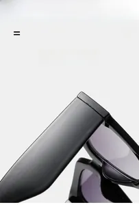 Close-up of glossy black thick temple hinge on premium lightweight square sunglasses