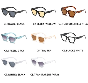 Matrix view of various color frame options for retro square thick-rimmed sunglasses