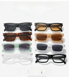Vue détaillée de lunettes de soleil rectangulaires en plusieurs coloris avec charnières métal