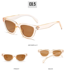 Three-view display of amber transparent sunglasses with brown lenses and metal hinge detail