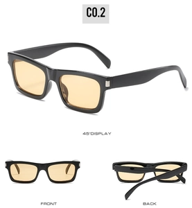 Détails des lunettes de soleil carrées vintage avec verres jaunes et charnière en métal