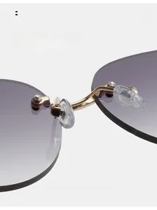 Détail du pont en métal et verres dégradés gris-violet de lunettes sans monture