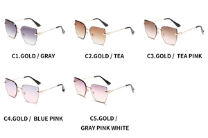 Collection of five rimless oversized square sunglasses with gradient lenses in various colors