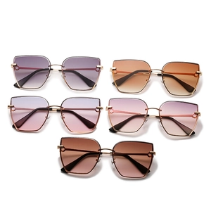 Five pairs of trendy rimless gradient square sunglasses with thin metal frames in various colors