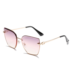 Fashion rimless oversized square sunglasses with purple gradient lenses and gold metal temples