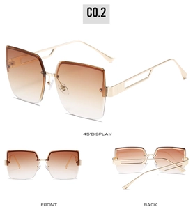 Drei Ansichten einer quadratischen Gold-Sonnenbrille mit braunen Verlaufsgläsern