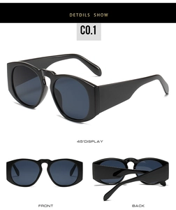 Multi-angle view of oversized round sunglasses showing front, back and 45-degree side details