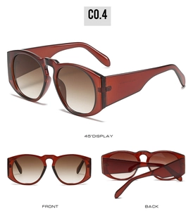 Three-way view of oversized round tortoiseshell sunglasses with brown gradient lenses