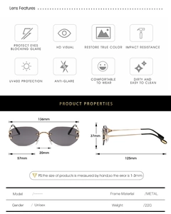 Tableau des tailles pour lunettes de soleil polygones sans monture et branches dorées