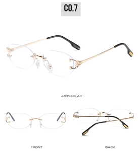 Vues détaillées de lunettes de soleil polygonales sans monture avec charnières en forme de C